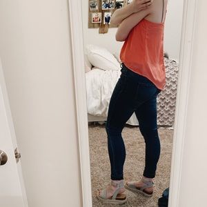 Dark wash stretch blue jeans